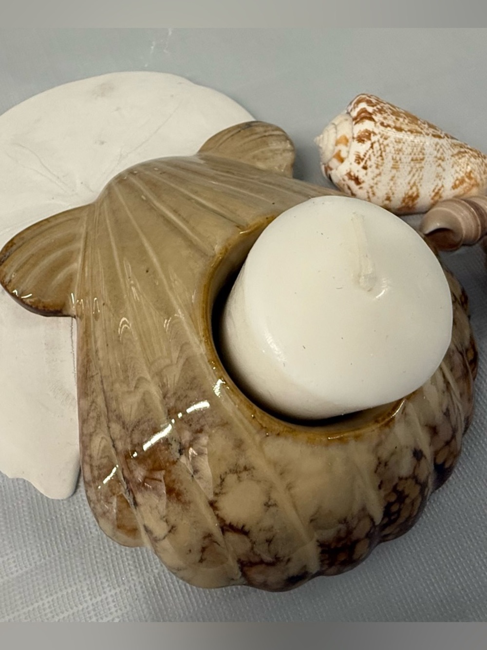 Beige Ceramic Shell Votive Holder